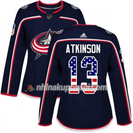 Columbus Blue Jackets Dresy Cam Atkinson 13 2017-2018 USA Flag Fashion Modrá Adidas Authentic - Dámské